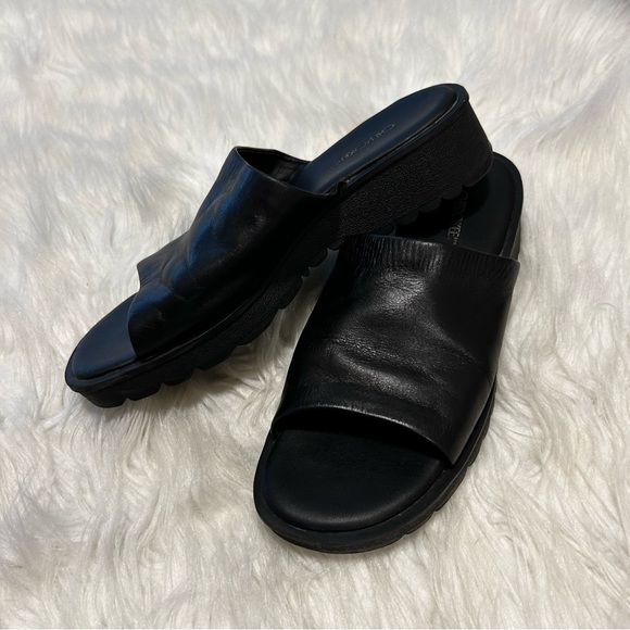 Vintage Cherokee Black Leather Chunky Platform Slip On Sandal Size 8 - Picture 11 of 12